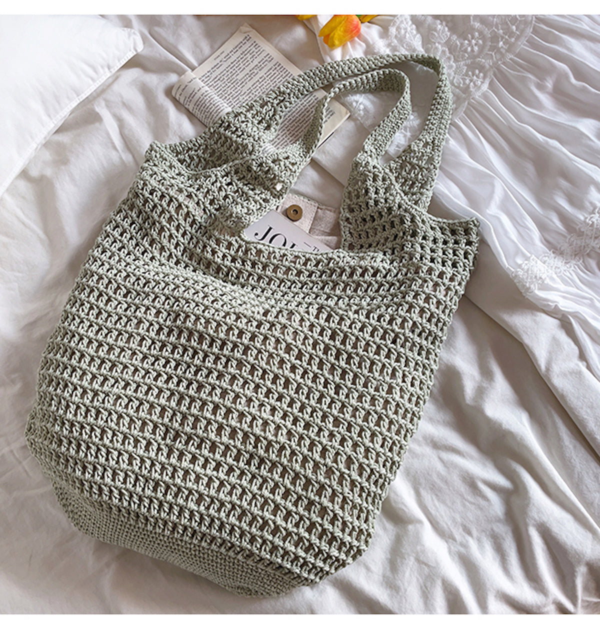 Women’s Retro Cotton Knitted Tote Bag for Boho Everyday Style & Gifts