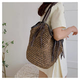 Women’s Large Straw Woven Bucket Tote Bag for Beach, Vacation & Summer Outfits