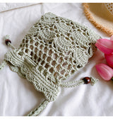 Women’s Floral Cotton Knitted Shoulder Drawstring Bag with Tassel Crossbody Bag for Boho Everyday Style & Gifts
