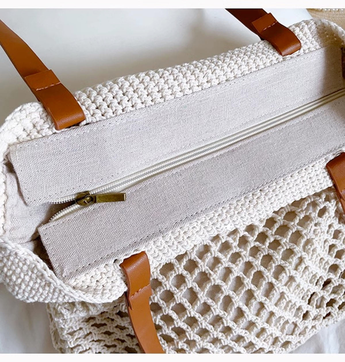 Women’s Retro Fish Net Cotton Knitted Shoulder Bag with Leather Straps for Boho Everyday Style & Gifts