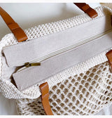 Women’s Retro Fish Net Cotton Knitted Shoulder Bag with Leather Straps for Boho Everyday Style & Gifts