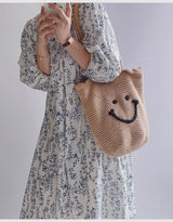 Women’s Cotton Knit Smiley Face Shoulder Bag Purse for Boho Everyday Style & Gifts