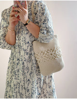 Women’s Crochet Medium Cotton Bag with Floral Design Purse for Boho Everyday Style & Gifts