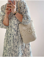 Women’s Crochet Medium Cotton Bag with Floral Design Purse for Boho Everyday Style & Gifts