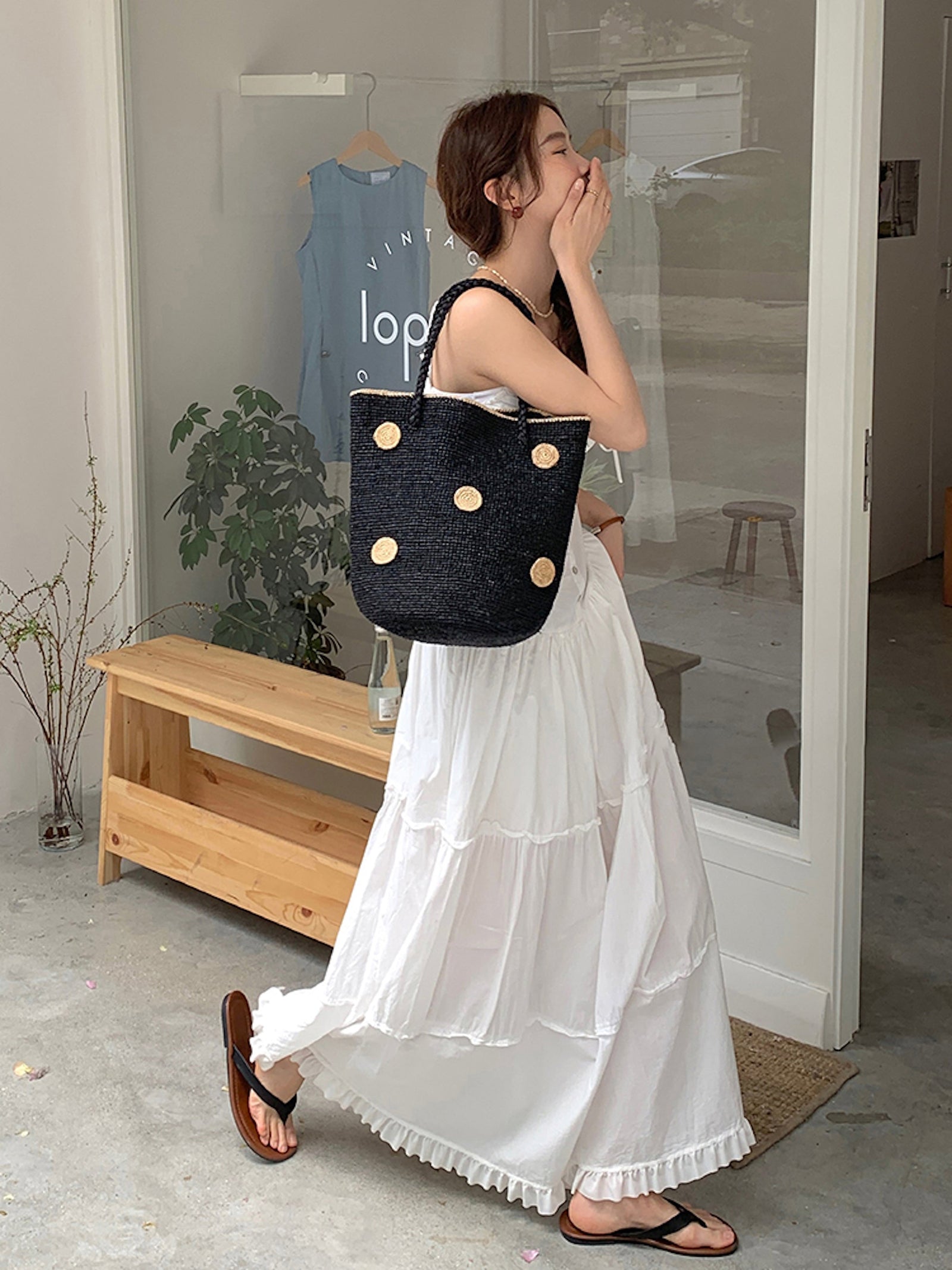 Women’s Polka Dot Design Raffia Woven Summer Straw Tote for Beach, Vacation & Summer Outfits