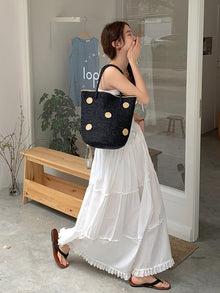 Damen Sommer-Stroh-Tasche mit Polka-Dot-Design aus Bastgewebe für Strand, Urlaub und Sommeroutfits