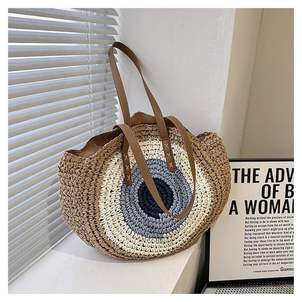 Women’s Boho Round Beach Straw Tote for Beach, Vacation & Summer Outfits