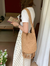 Women’s Large Straw Woven Shoulder Bag with Tassel Tote Bag for Beach, Vacation & Summer Outfits