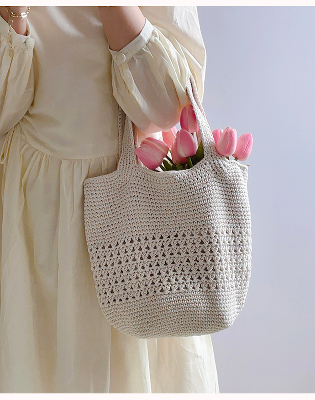 Women’s Crochet Cotton Bucket Bag for Boho Everyday Style & Gifts