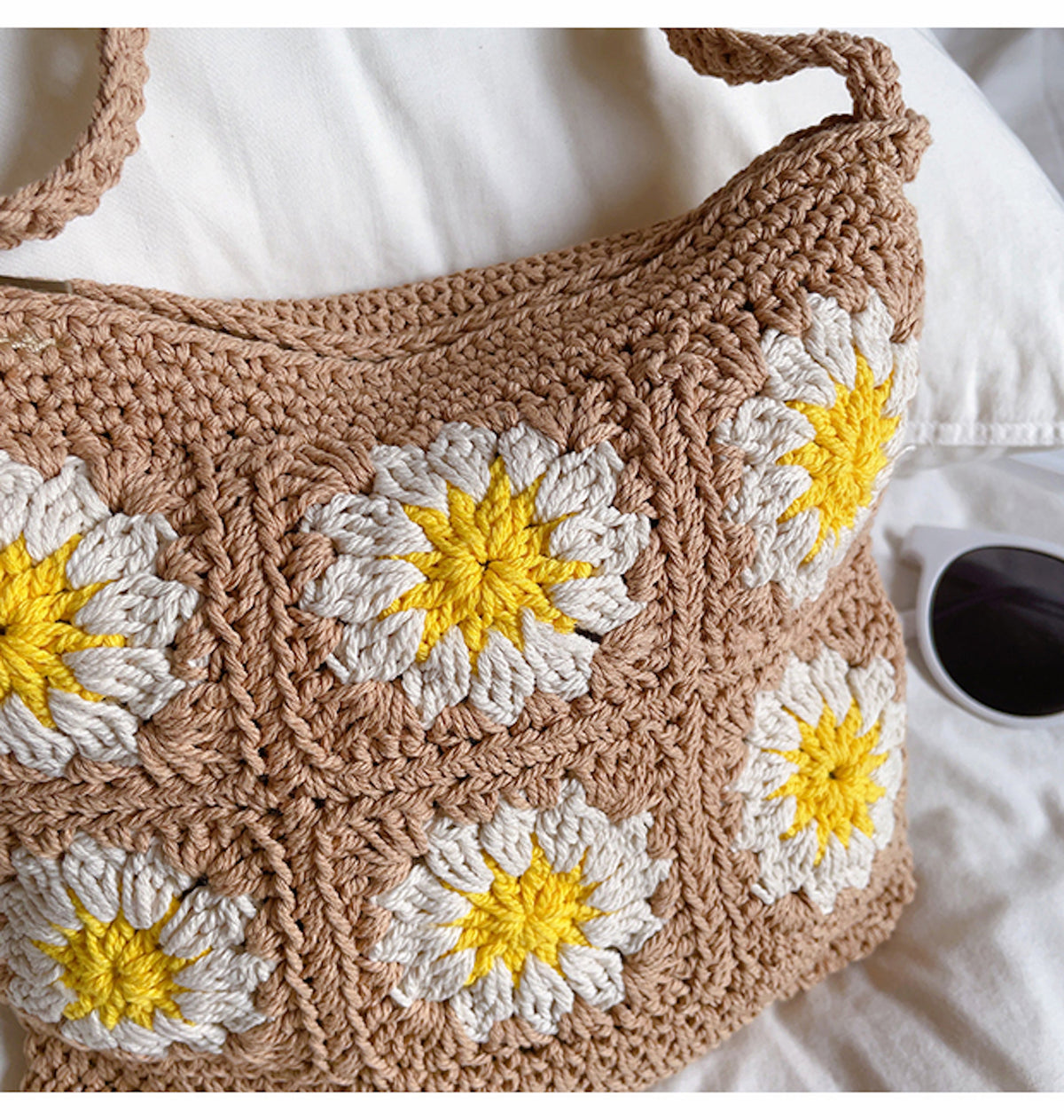 Women’s Handmade Crochet Floral Square Shoulder Bag Purse for Boho Everyday Style & Gifts