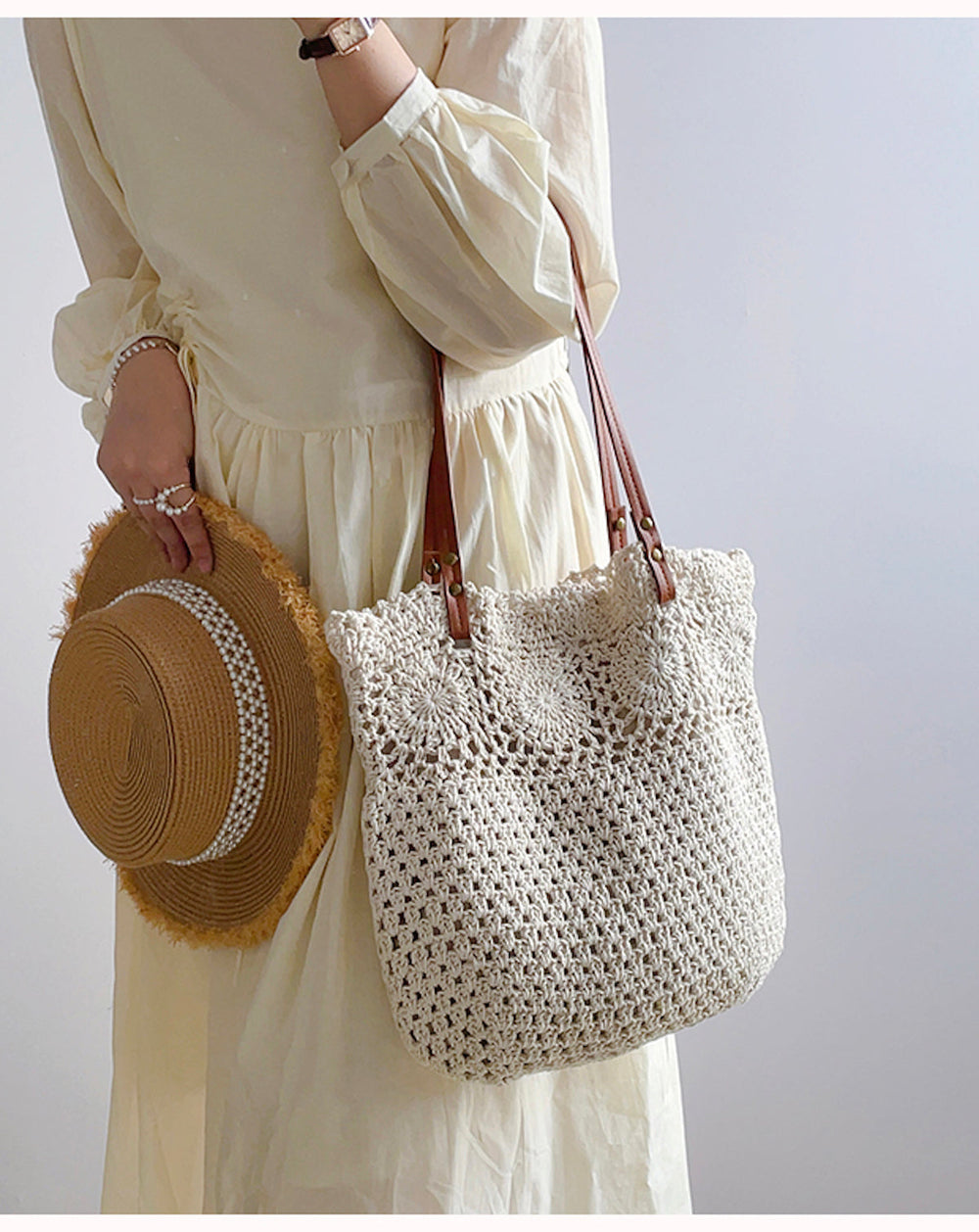 Baumwoll-Strick-Umhängetasche mit Blumenmuster für den Boho-Alltagsstil und als Geschenk