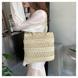 Women’s Long Handle Floral Design Straw Beach Tote for Beach, Vacation & Summer Outfits