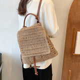 Women’s Straw Backpack with Leather Strap Tote Bag for Beach, Vacation & Summer Outfits