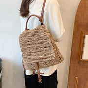 Women’s Straw Backpack with Leather Strap Tote Bag for Beach, Vacation & Summer Outfits
