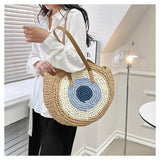 Women’s Boho Round Beach Straw Tote for Beach, Vacation & Summer Outfits