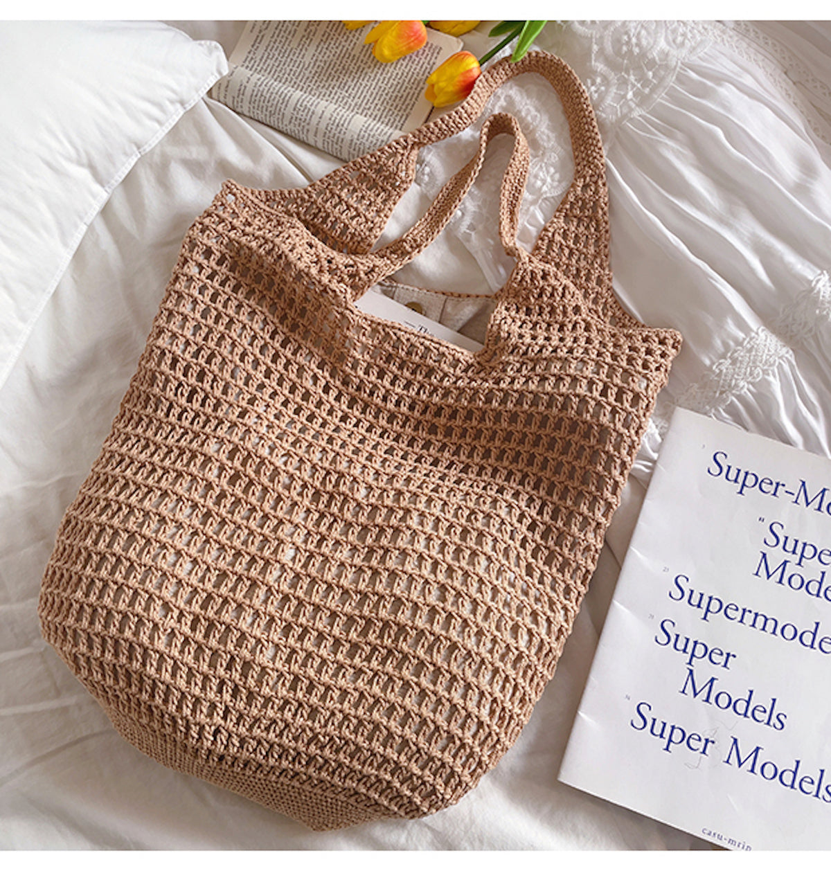 Women’s Retro Cotton Knitted Tote Bag for Boho Everyday Style & Gifts