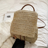 Women’s Straw Backpack with Leather Strap Tote Bag for Beach, Vacation & Summer Outfits
