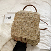 Women’s Straw Backpack with Leather Strap Tote Bag for Beach, Vacation & Summer Outfits