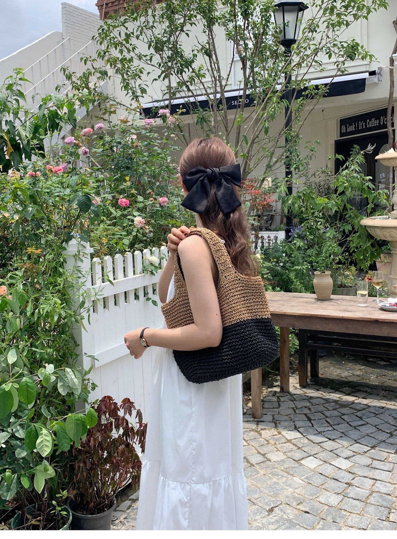 Women’s Summer Two Tone Simple Straw Shoulder Bag Purse for Beach, Vacation & Summer Outfits