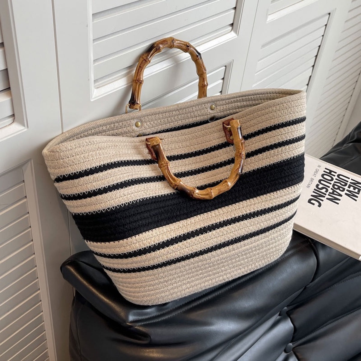 Women’s Knitted Cotton Retro Woven Tote Basket Bag for Boho Everyday Style & Gifts