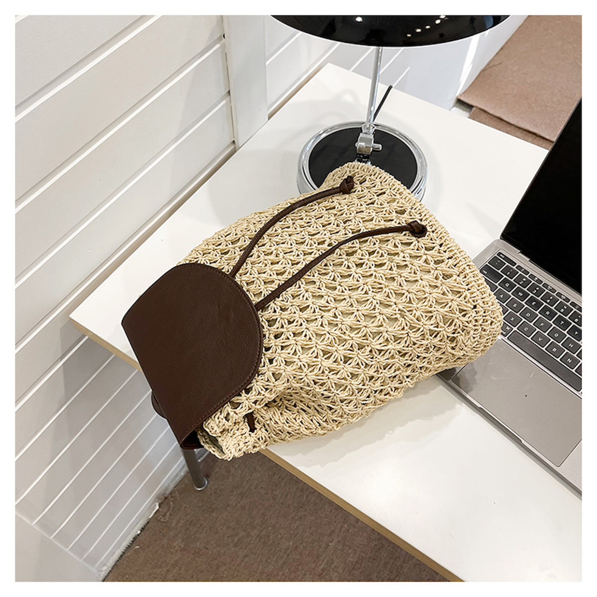 Women’s Straw Woven Backpack with Leather Strap and Flap Tote Bag for Beach, Vacation & Summer Outfits