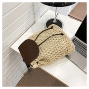 Women’s Straw Woven Backpack with Leather Strap and Flap Tote Bag for Beach, Vacation & Summer Outfits