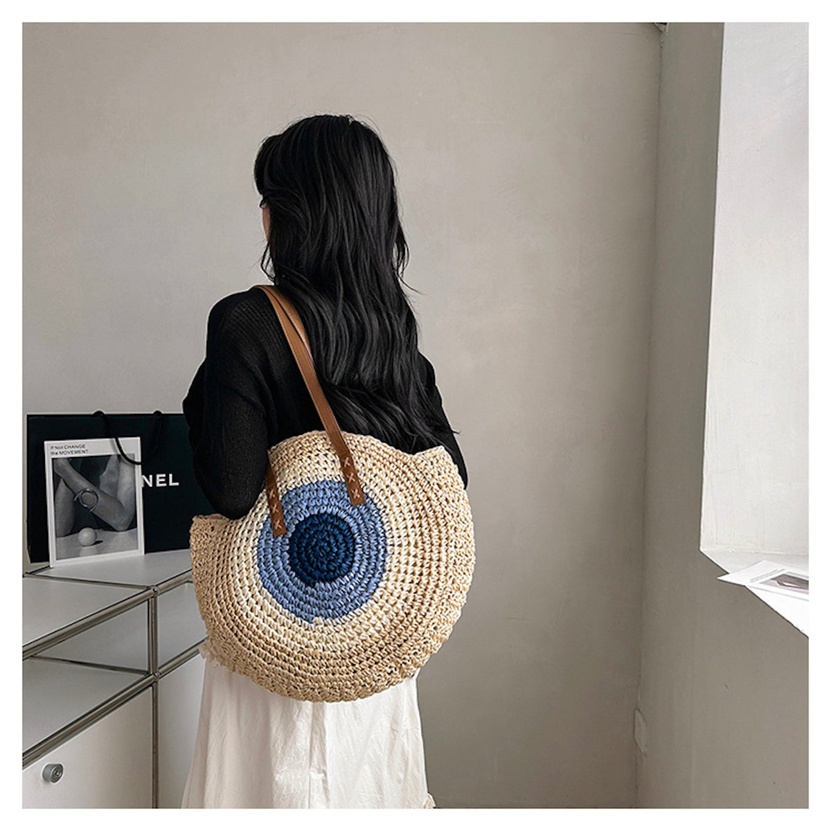 Women’s Boho Round Beach Straw Tote for Beach, Vacation & Summer Outfits