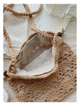 Women’s Floral Cotton Knitted Shoulder Drawstring Bag with Tassel Crossbody Bag for Boho Everyday Style & Gifts