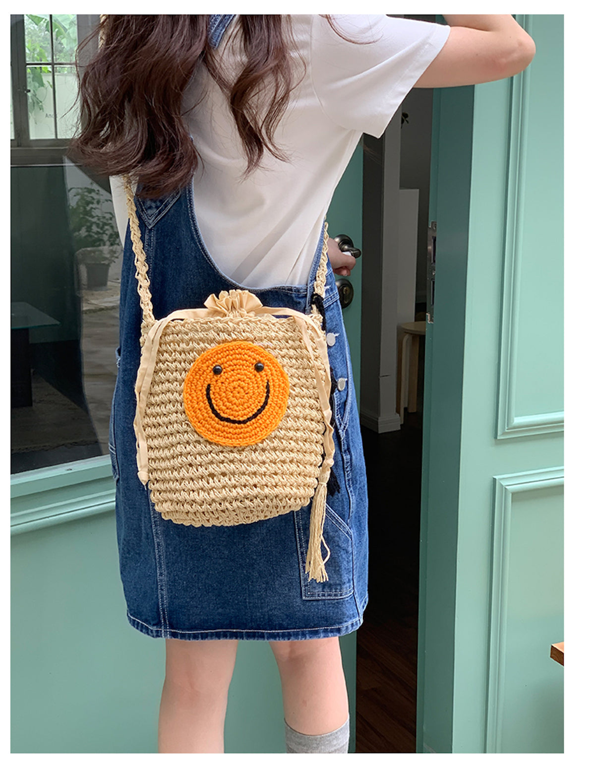 Women’s Straw Smiley Face Crossbody Bag for Beach, Vacation & Summer Outfits