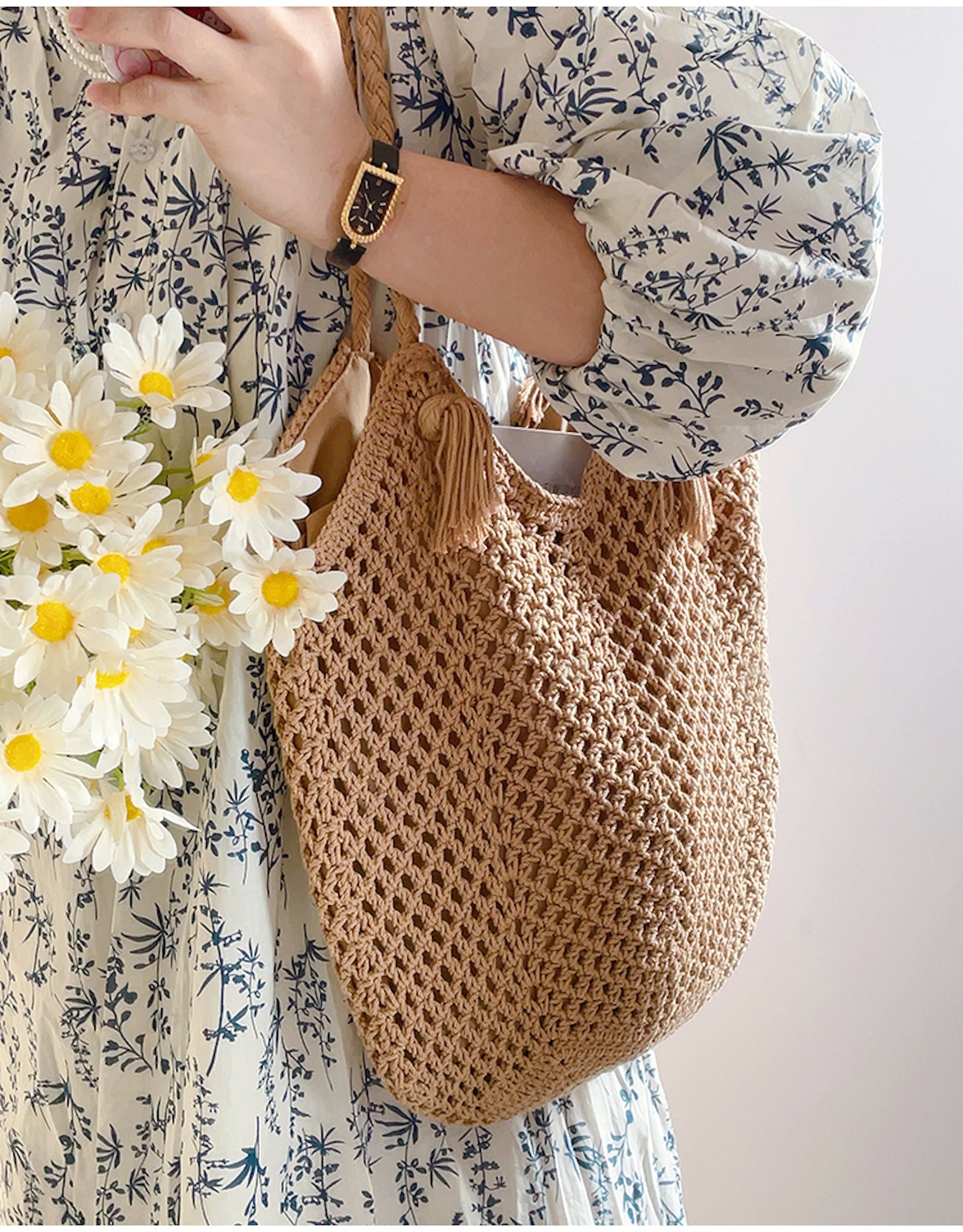 Women’s Handmade Crochet Retro Style Tote Bag for Boho Everyday Style & Gifts