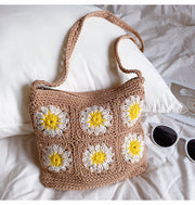 Women’s Handmade Crochet Floral Square Shoulder Bag Purse for Boho Everyday Style & Gifts