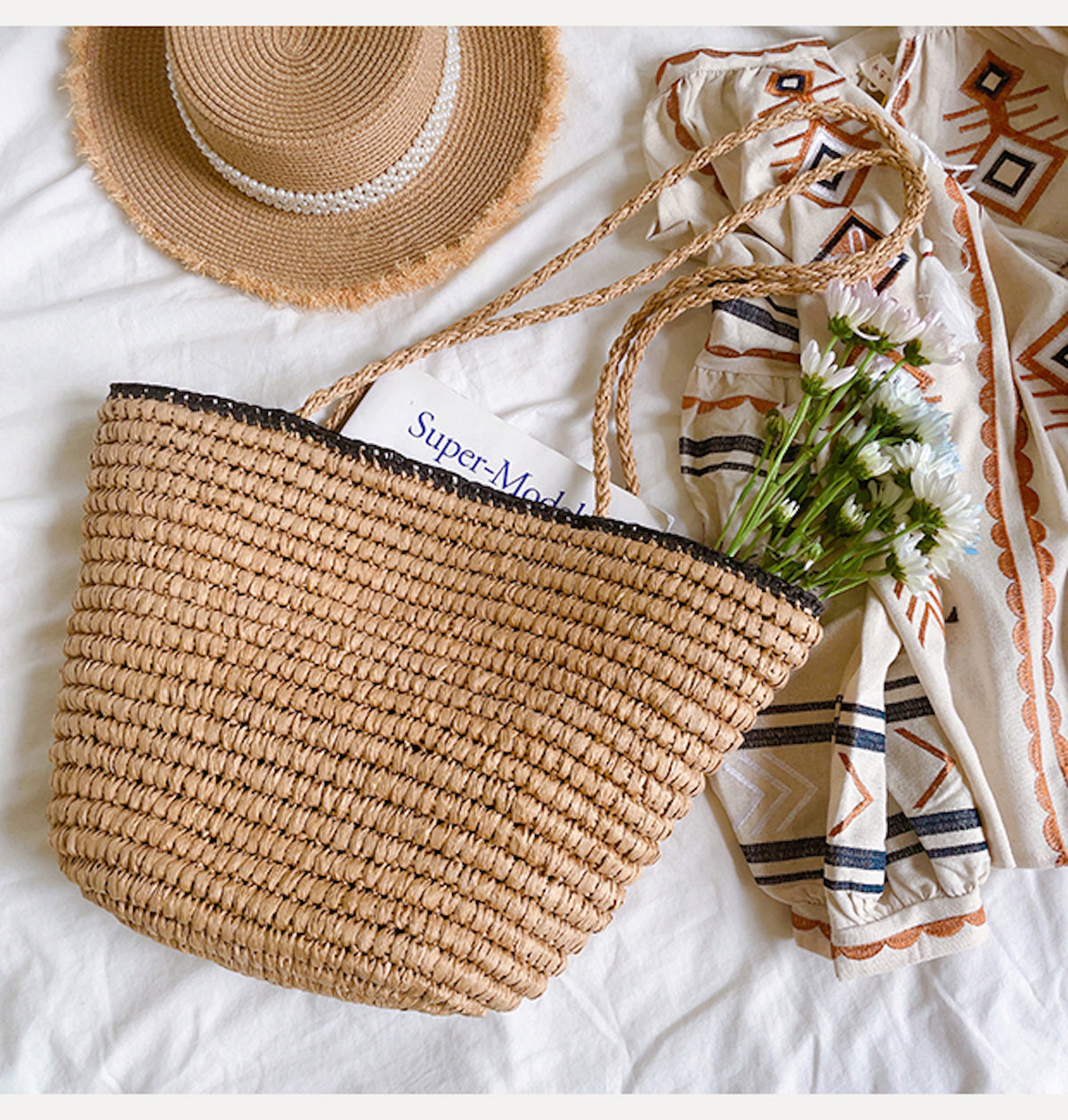 Women’s Summer Straw Basket Summer Tote for Beach, Vacation & Summer Outfits