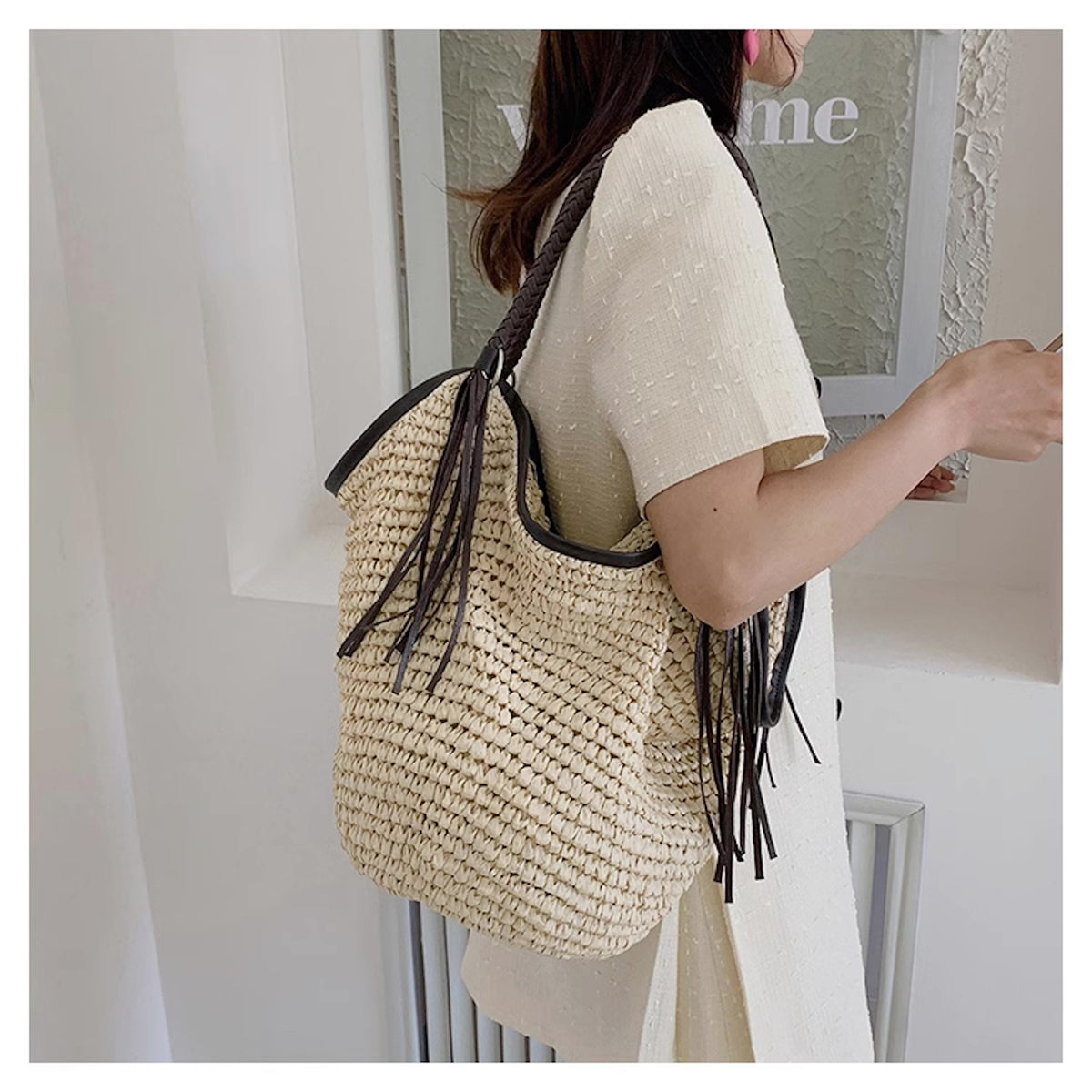 Women’s Large Straw Woven Bucket Tote Bag for Beach, Vacation & Summer Outfits