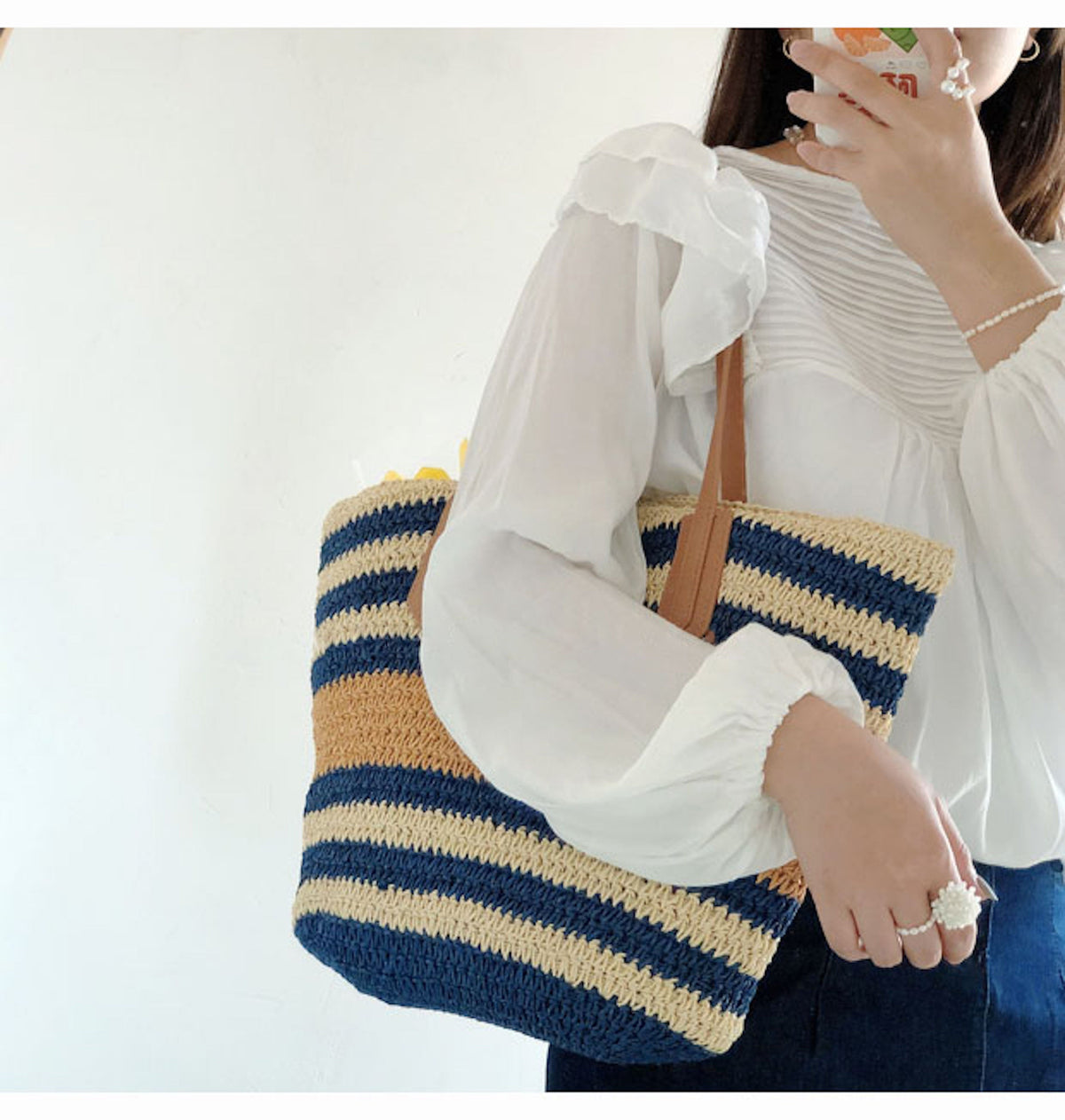 Women’s Large Striped Straw Woven Tote Bag for Beach, Vacation & Summer Outfits