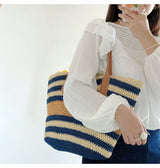 Women’s Large Striped Straw Woven Tote Bag for Beach, Vacation & Summer Outfits