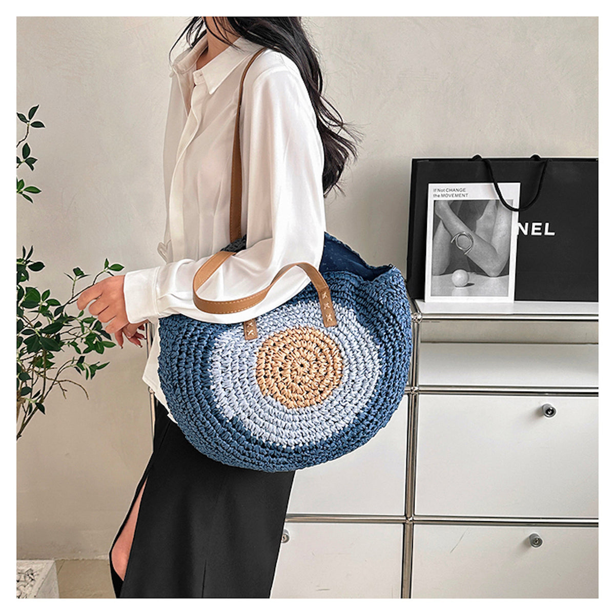 Women’s Boho Round Beach Straw Tote for Beach, Vacation & Summer Outfits