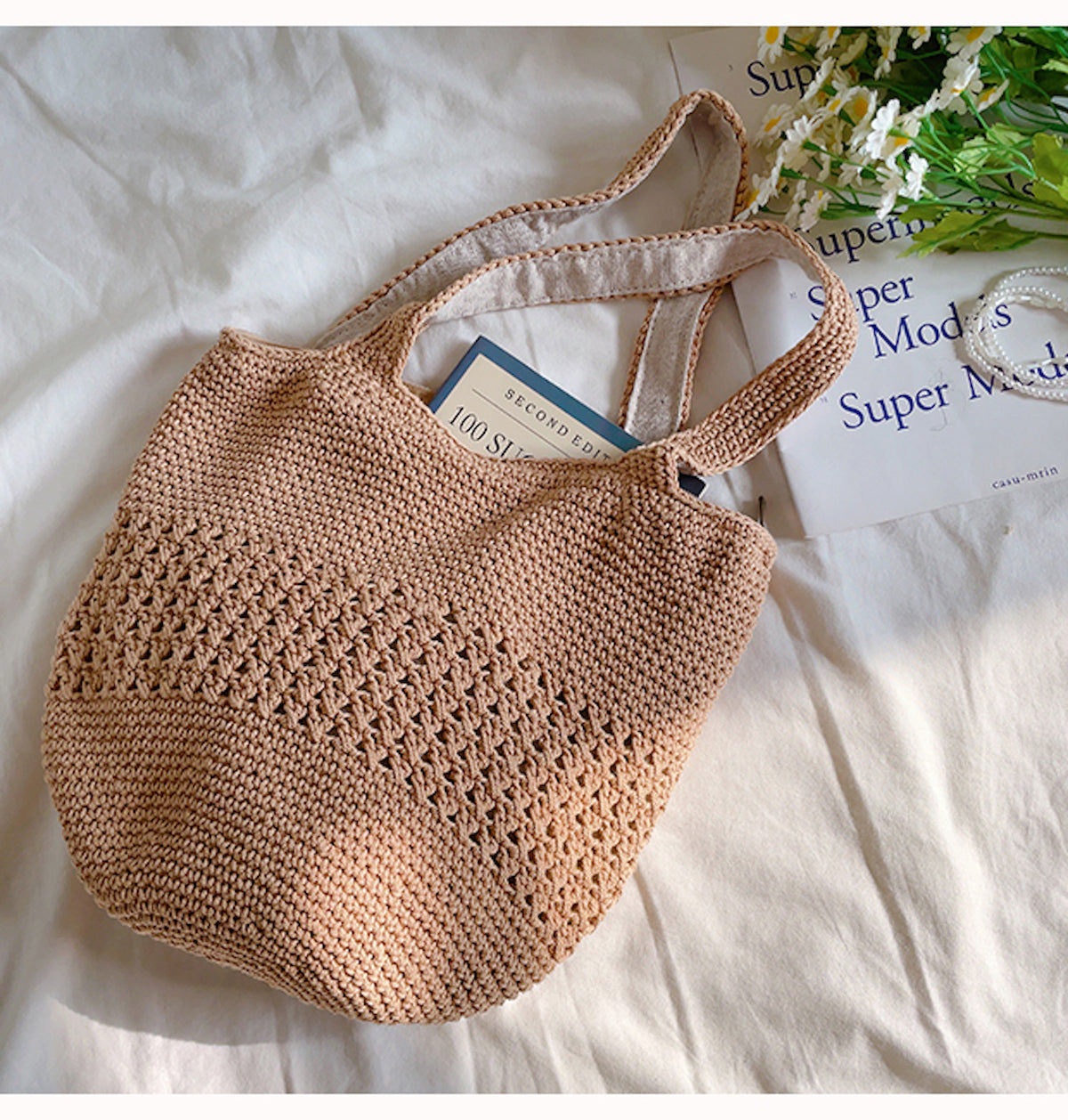Women’s Crochet Cotton Bucket Bag for Boho Everyday Style & Gifts