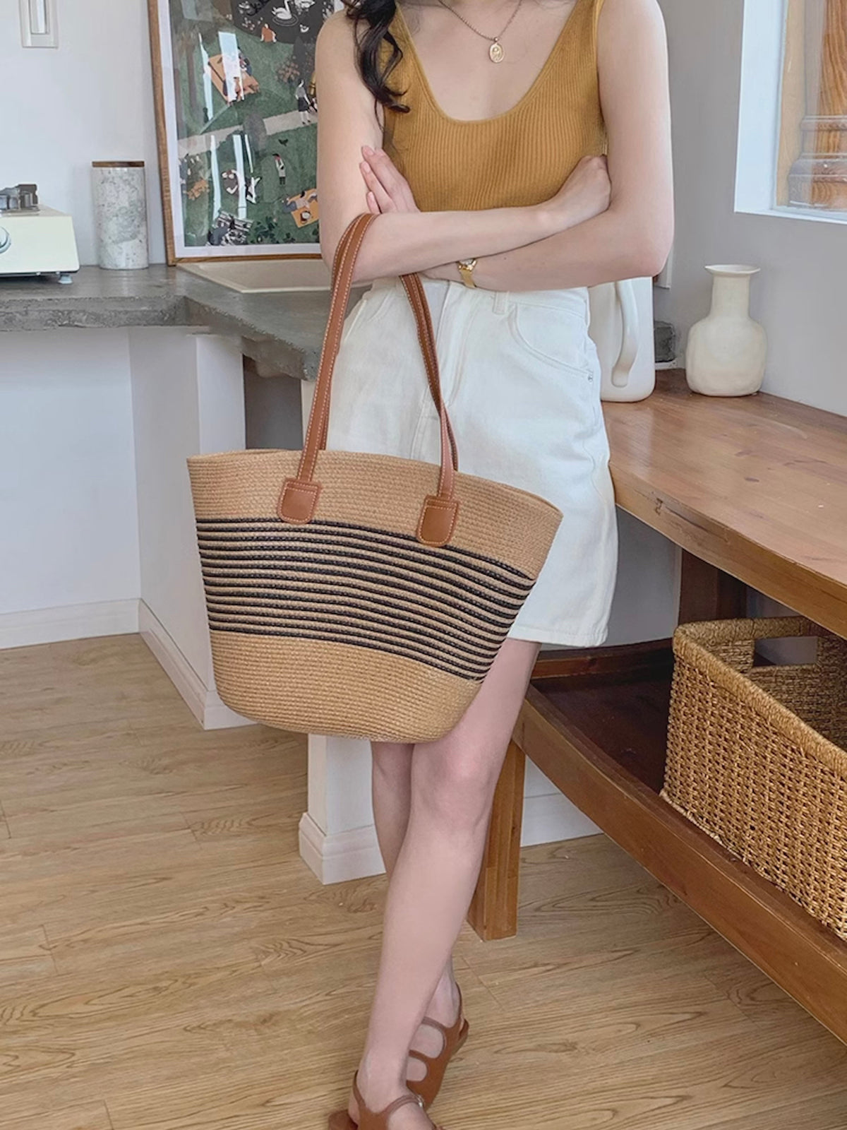 Women’s Straw Summer Tote Beach Basket Bag for Beach, Vacation & Summer Outfits