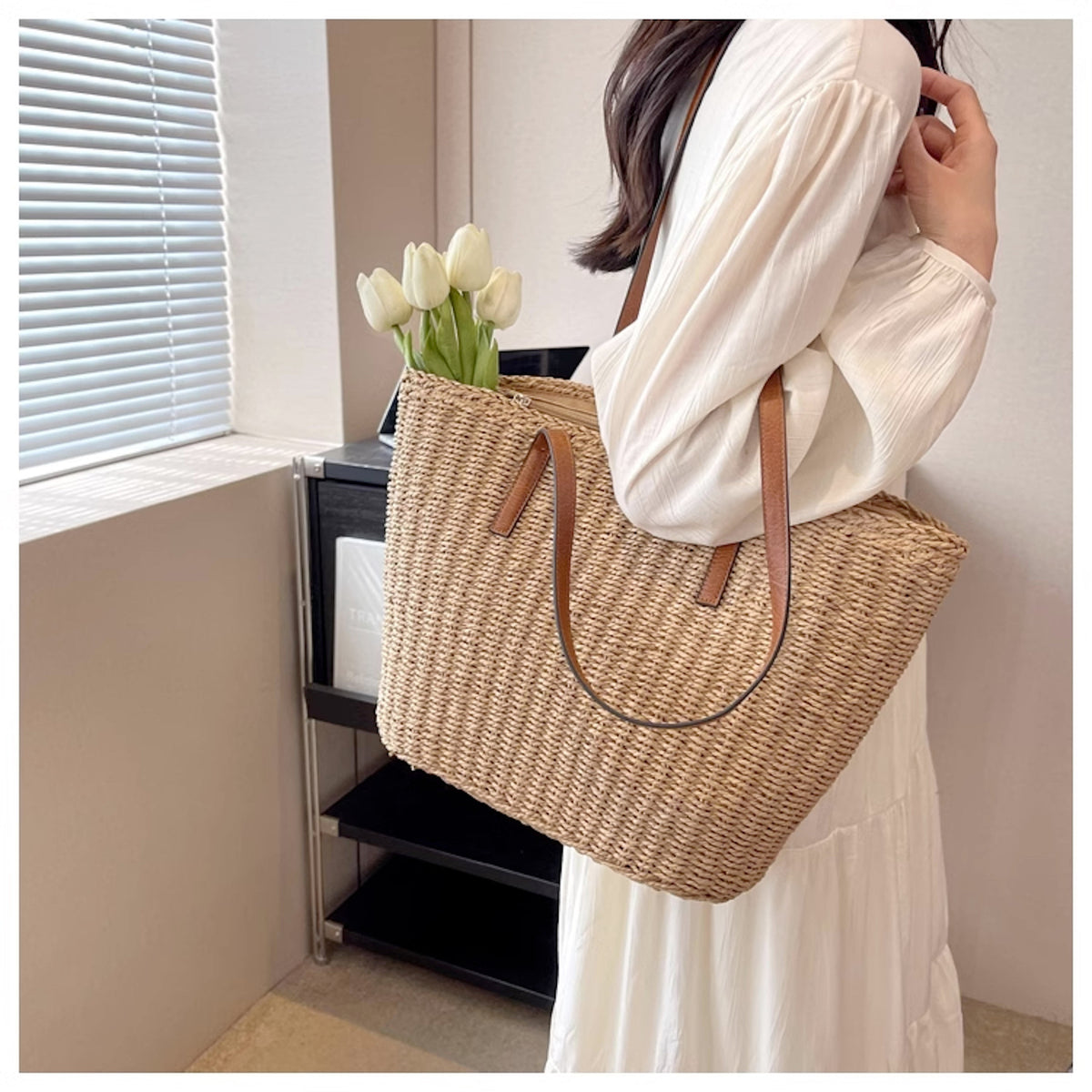 Women’s Woven Straw Market Tote Summer Bag for Beach, Vacation & Summer Outfits