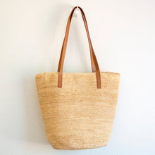Damen Raffia-Strohtasche mit Henkeln aus echtem Leder für Strand, Urlaub & Sommer-Outfits