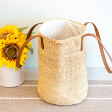 Damen Raffia-Strohtasche mit Henkeln aus echtem Leder für Strand, Urlaub & Sommer-Outfits
