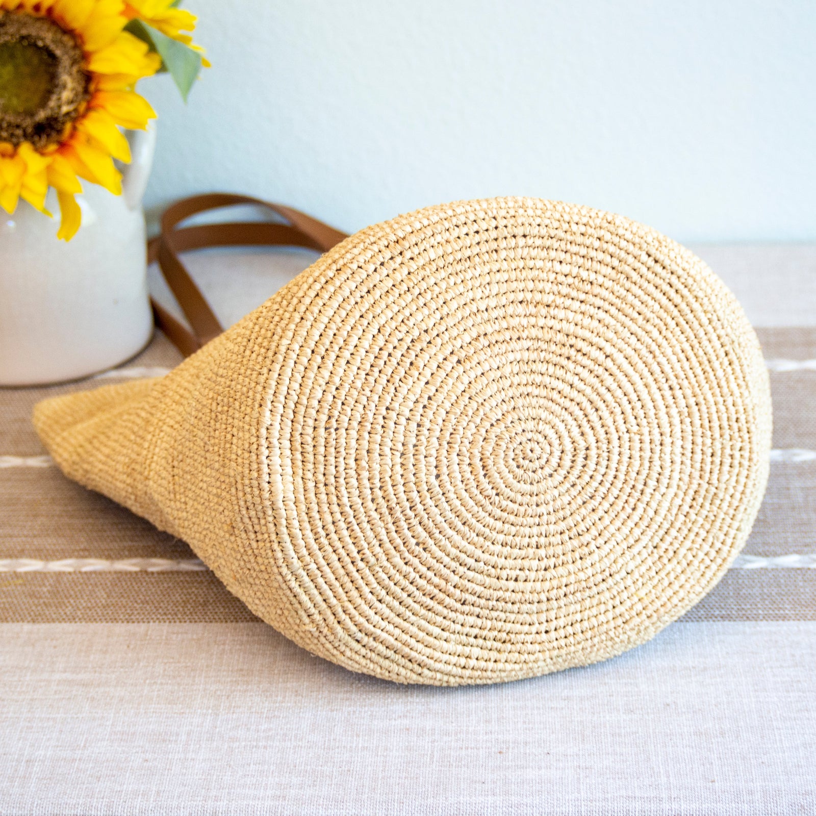 Women’s Raffia Summer Straw Tote with Genuine Leather Handles for Beach, Vacation & Summer Outfits