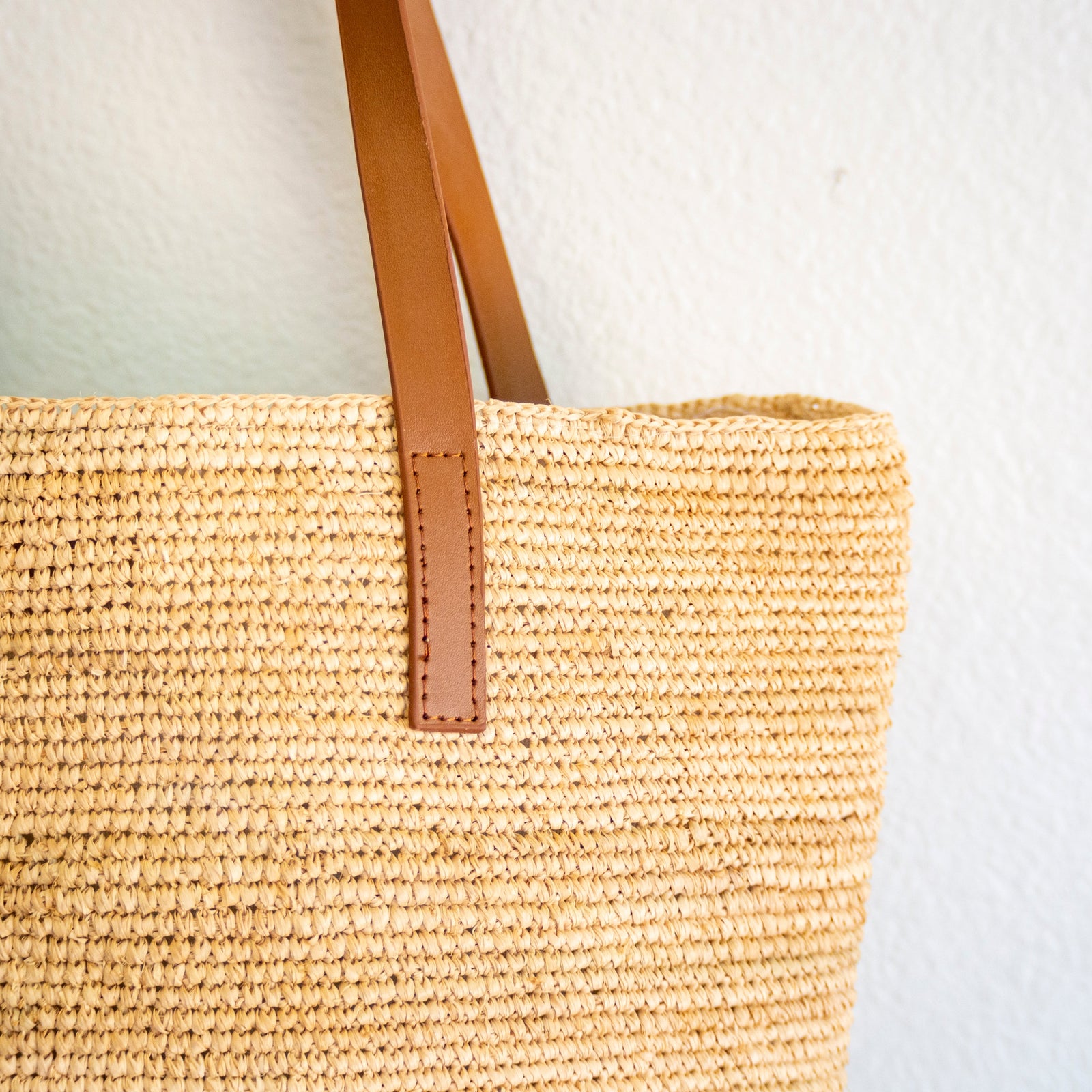 Women’s Raffia Summer Straw Tote with Genuine Leather Handles for Beach, Vacation & Summer Outfits