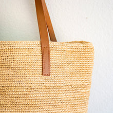 Damen Raffia-Strohtasche mit Henkeln aus echtem Leder für Strand, Urlaub & Sommer-Outfits