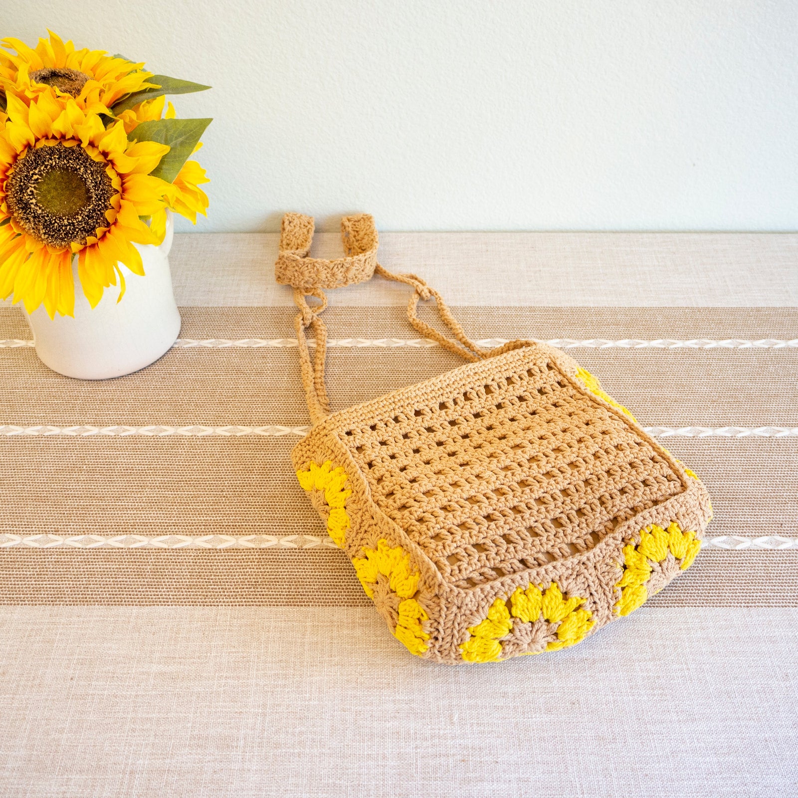Women’s Small Boho Cotton Knitted Shoulder Bag Purse for Boho Everyday Style & Gifts