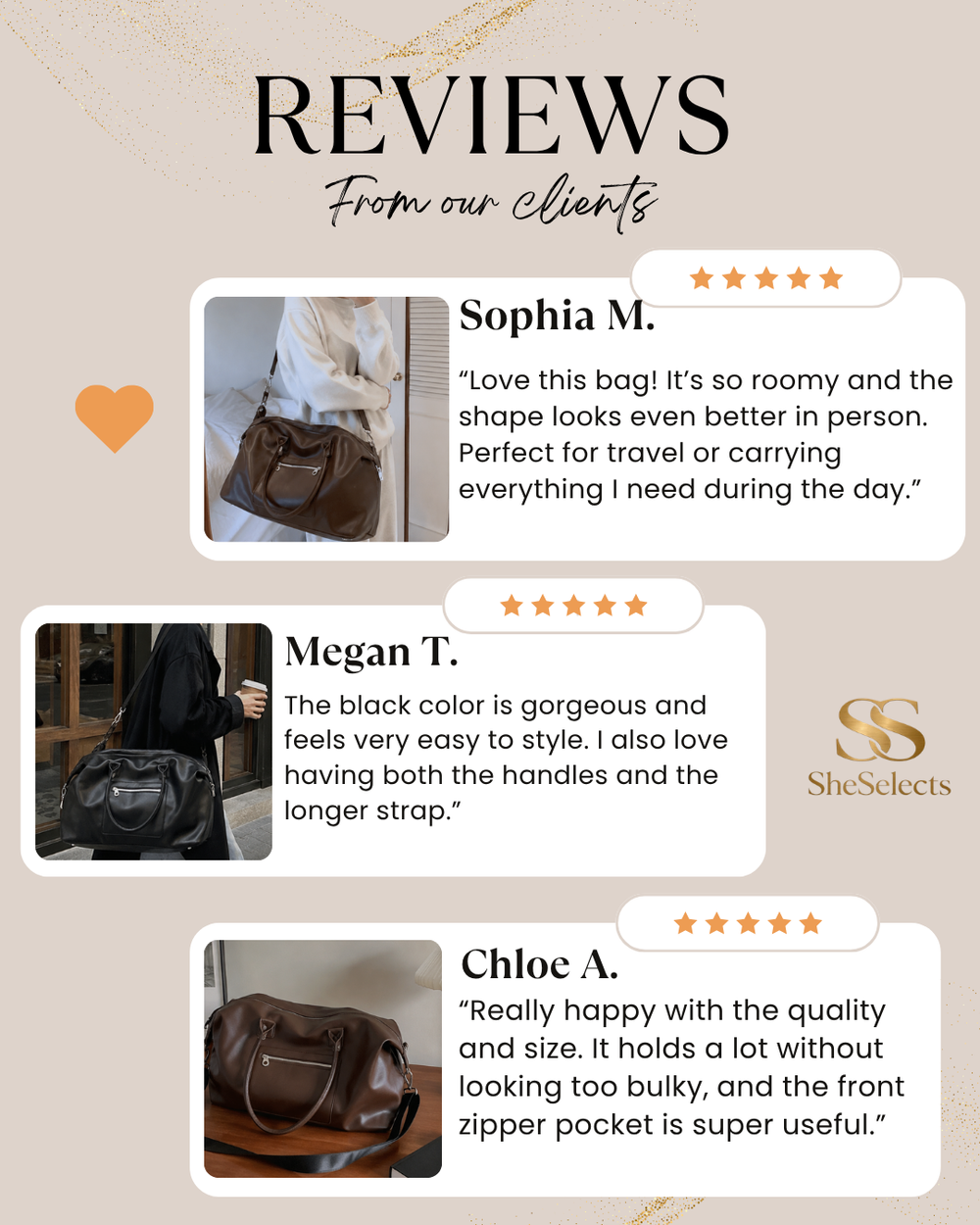 Large Vegan Leather Weekender Bag, Carry-On Duffel with Shoulder Strap