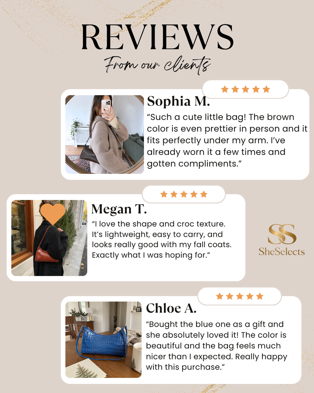 Mini Croc Embossed Shoulder Bag, Glossy Baguette Purse in 13 Colors