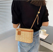 Straw Summer Bag for Women, Natural Summer Vacation Purse in Brown, styled as a SheSelects summer accessory