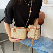 Straw Summer Bag for Women, Natural Summer Vacation Purse in Brown, styled as a SheSelects summer accessory