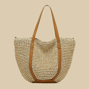 Straw Beach Bag for Women, Lightweight Summer Vacation Purse in Beige, styled as a SheSelects summer accessory
